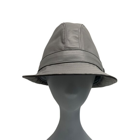 Vintage Kangol Unisex Gray Leather Fedora Hat Sz L -  17in Head Cirunmference - Picture 3 of 13